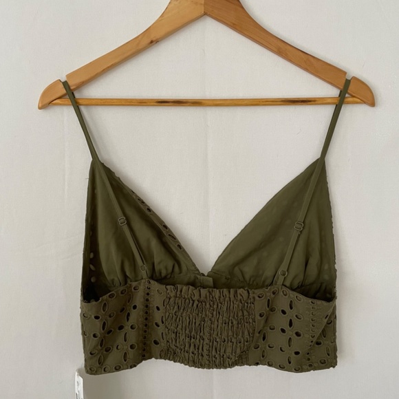 BAR III Sz Lg Eyelet Forest Green Lined Bralette Smocked Back Adjustable Straps - Picture 3 of 8